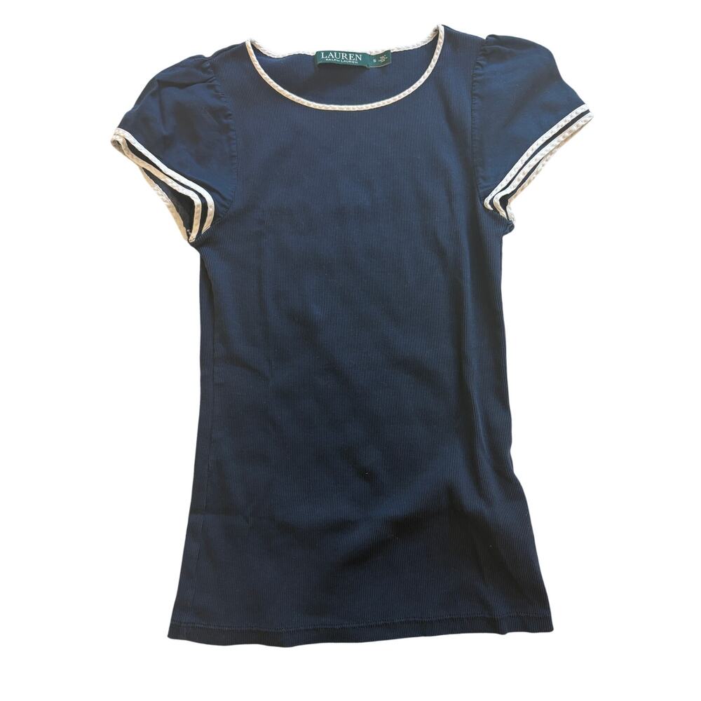 Ralph Lauren women Navy T Shirt w White Detail Size Small